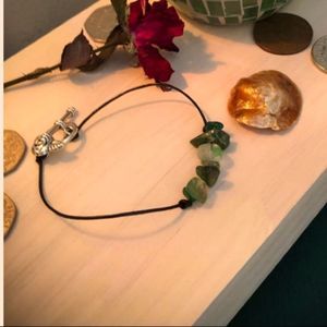 Bracelet | Handmade Authentic Prehnite and Silver Rose Leather Boho Bracelet